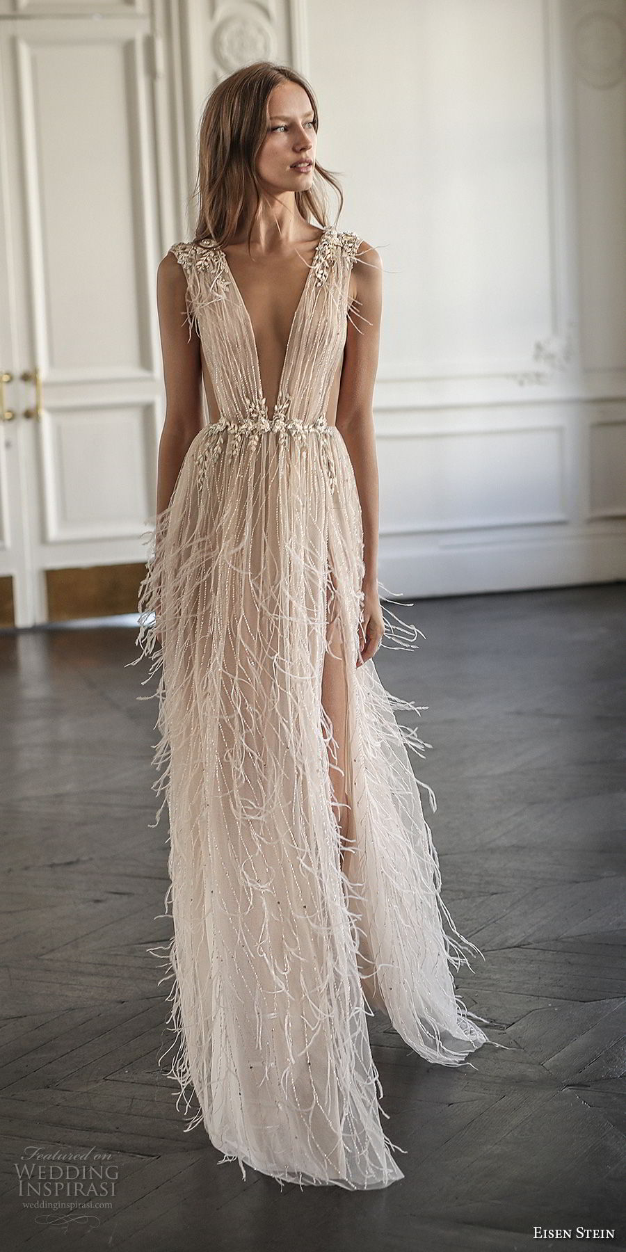 eisen stein 2018 bridal sleeveless deep v neck full embellishment high slit fringe skirt romantic soft a line wedding dress sweep train (11) mv eisen stein 2018 bridal sleeveless deep v neck full embellishment high slit fringe skirt romantic soft a line wedding dress sweep train (11) mv