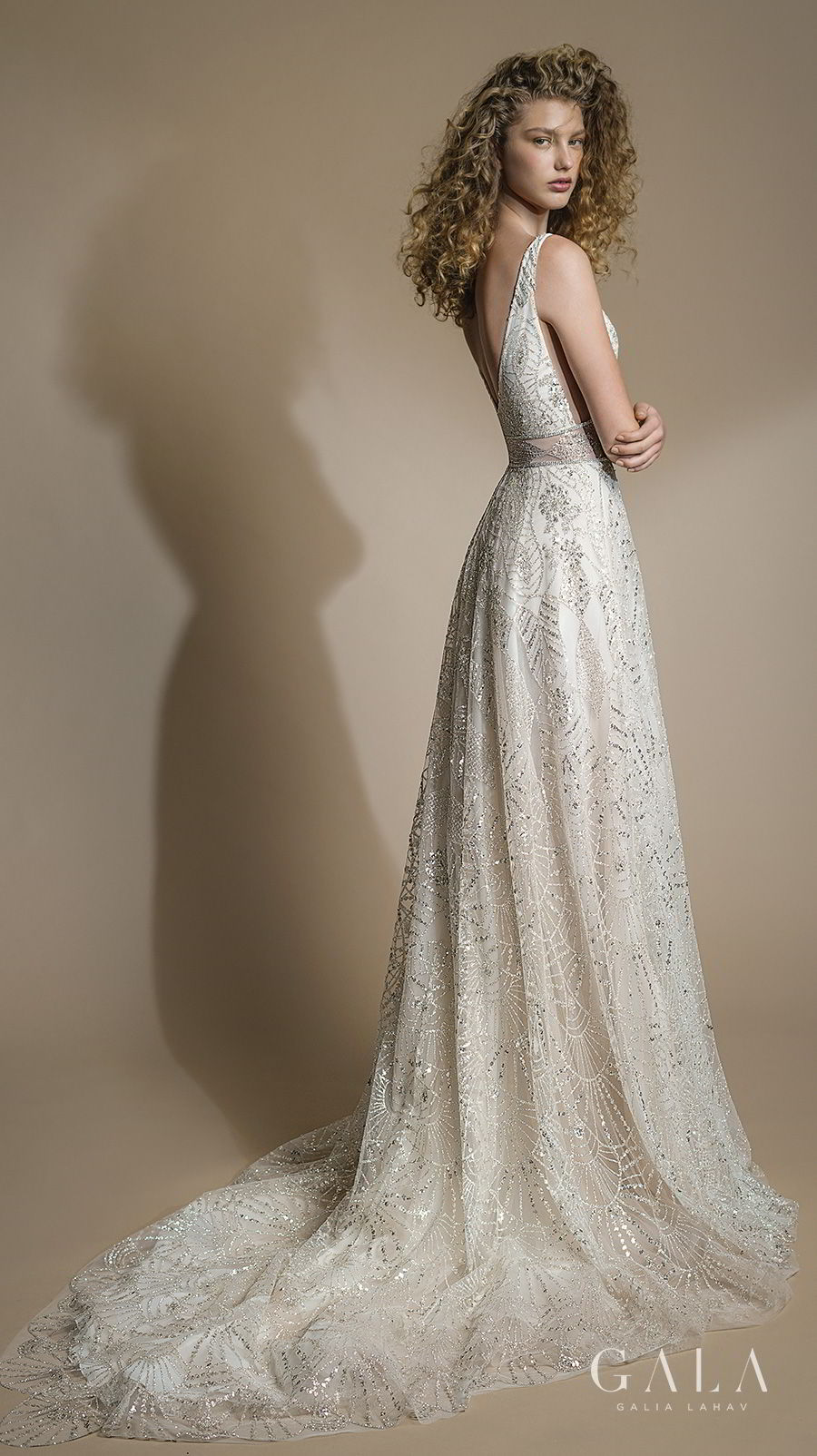 galia lahav gala 2019 bridal sleeveless with strap deep plunging v neck full embellishment elegant vintage romantic a  line wedding dress v back chapel train (102) bv