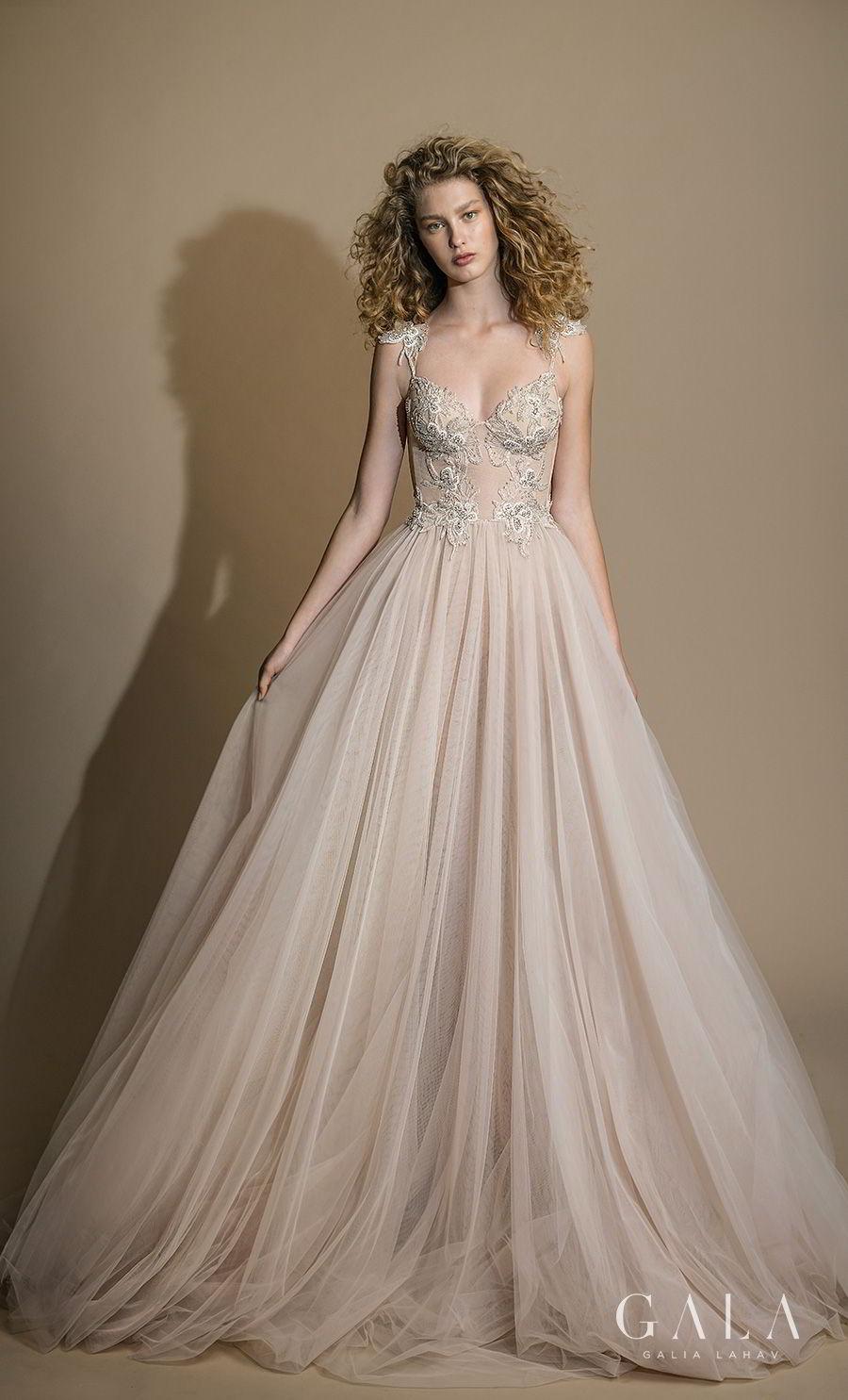 galia lahav gala 2019 bridal sleeveless with strap sweetheart neckline heavily embellished bodice bustier tulle skirt romantic blush a  line wedding dress razor back chapel train (111) mv