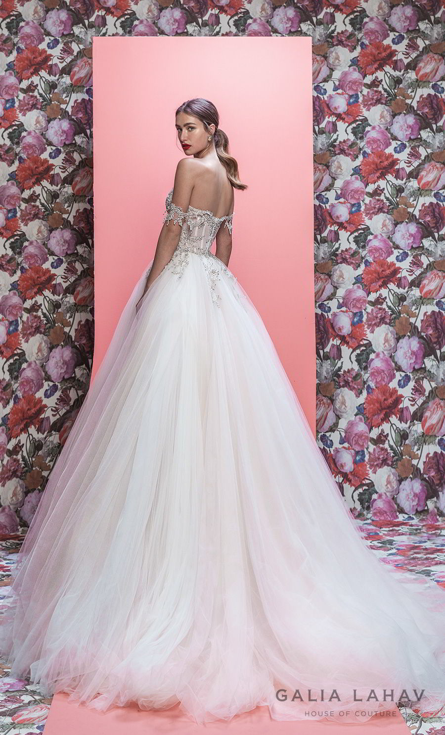 galia lahav spring 2019 bridal off the shoulder sweetheart neckline heavily embellised bodice princess romantic ball gown a  line wedding dress chapel train (mia) bv