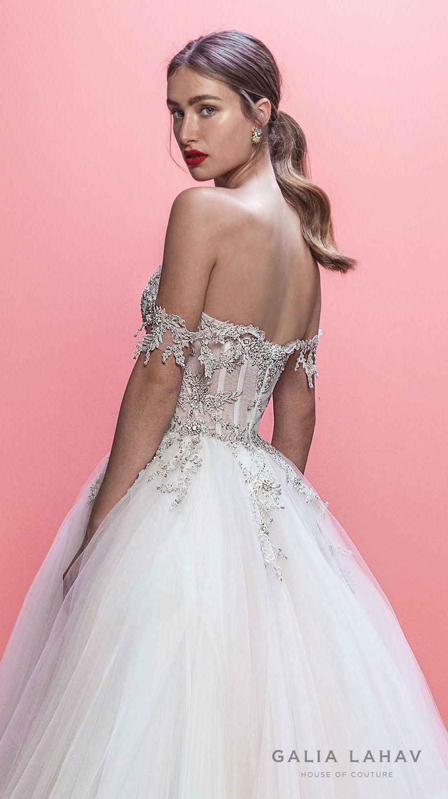 galia lahav spring 2019 bridal off the shoulder sweetheart neckline heavily embellised bodice princess romantic ball gown a  line wedding dress chapel train (mia) zbv