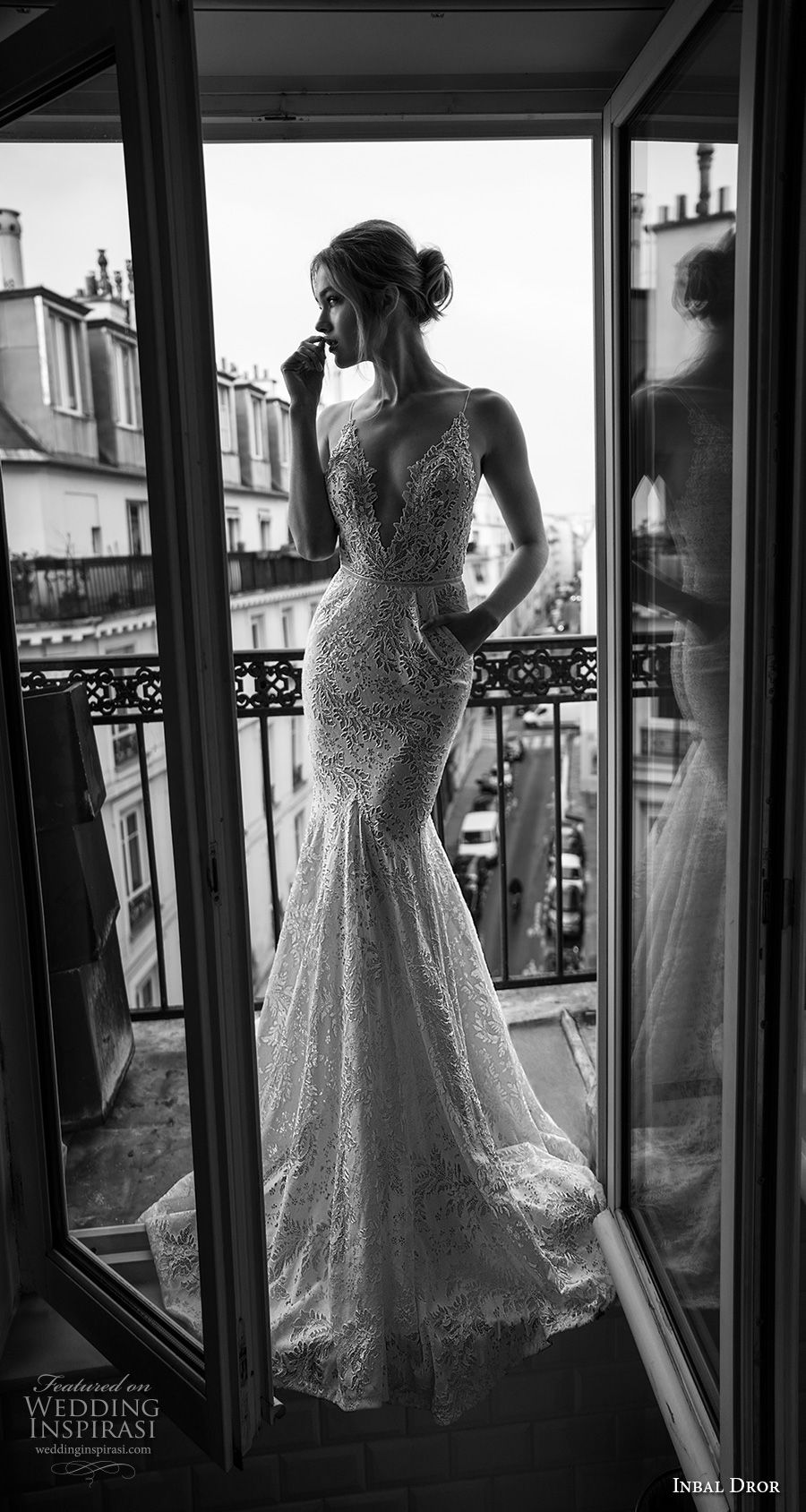 inba dror fall 2018 bridal sleeveless spaghetti strap deep v neck full embellishment elegant mermaid wedding dress with pockets open back sweep train (12) mv
