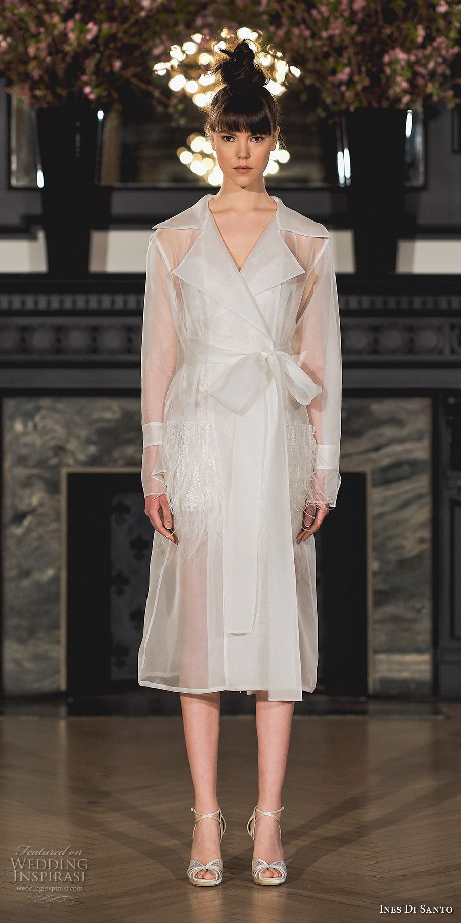 ines di santo spring 2019 bridal long sleeves trench coat simple modern short wedding dress (15) mv