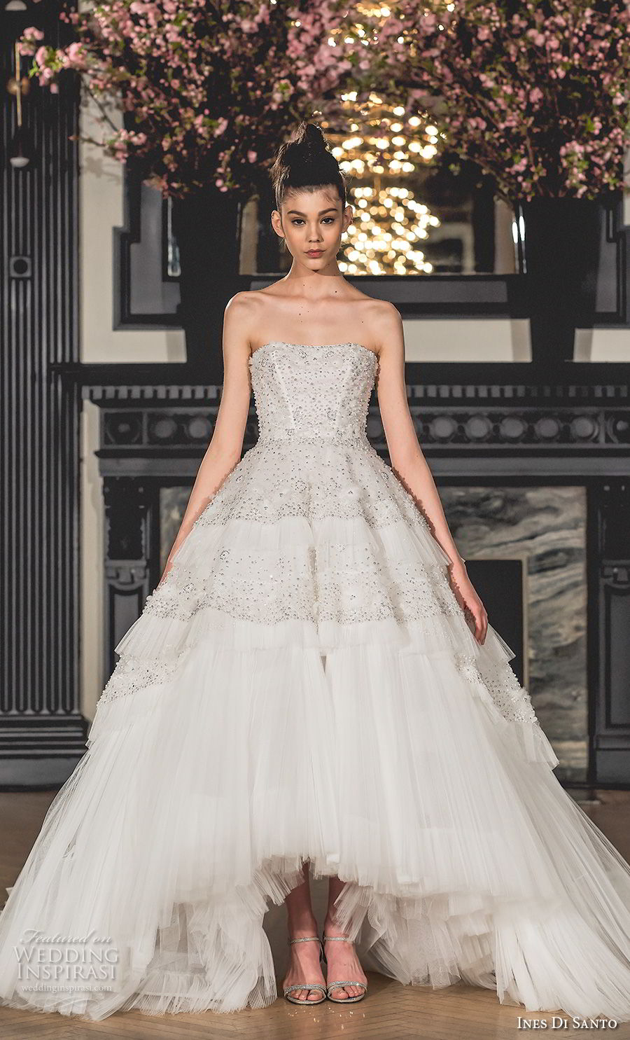 ines di santo spring 2019 bridal strapless semi sweetheart neckline heavily embellished bodice romantic a  line wedding dress chapel train (11) mv