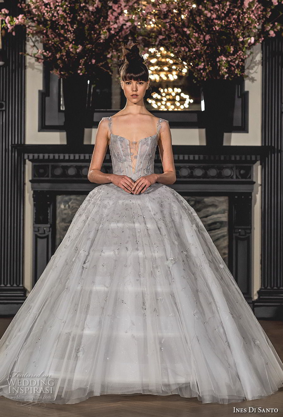 ines di santo spring 2019 bridal thin strap square neckline heavily embellishment romantic princess gray ball gown a  line wedding dress (8) mv