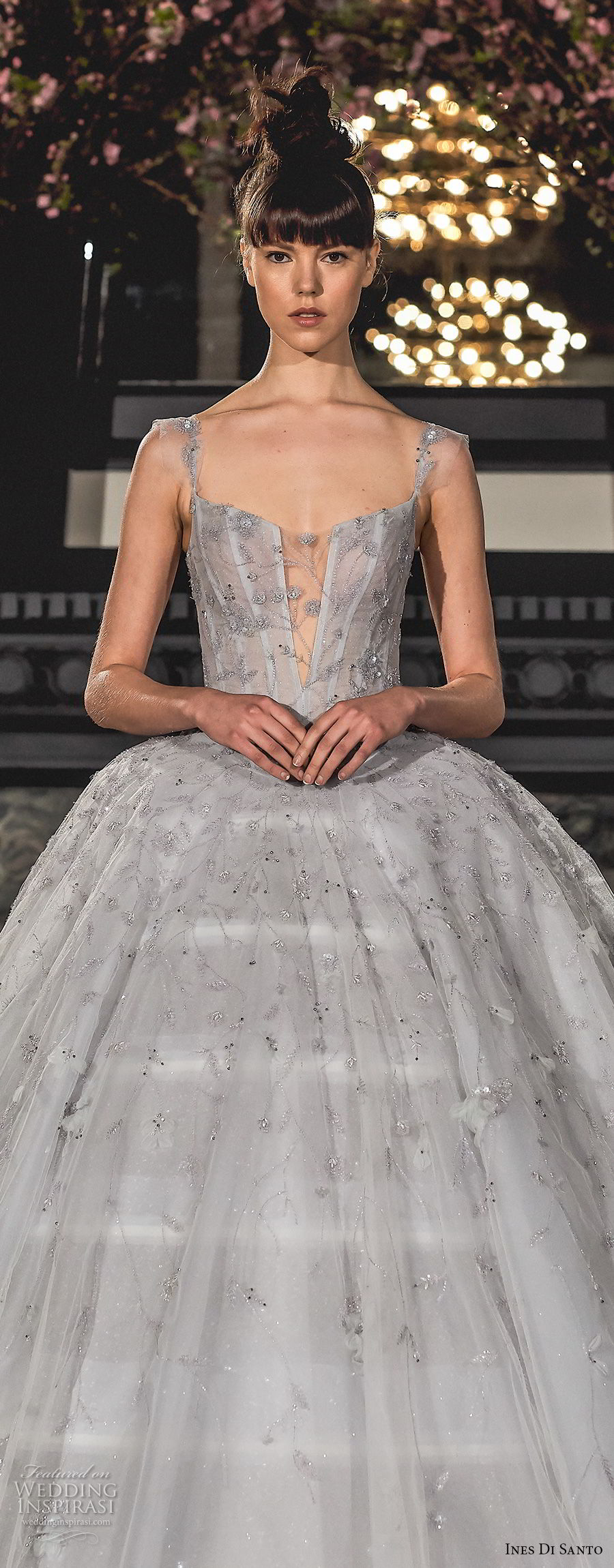 ines di santo spring 2019 bridal thin strap square neckline heavily embellishment romantic princess gray ball gown a  line wedding dress (8) zv