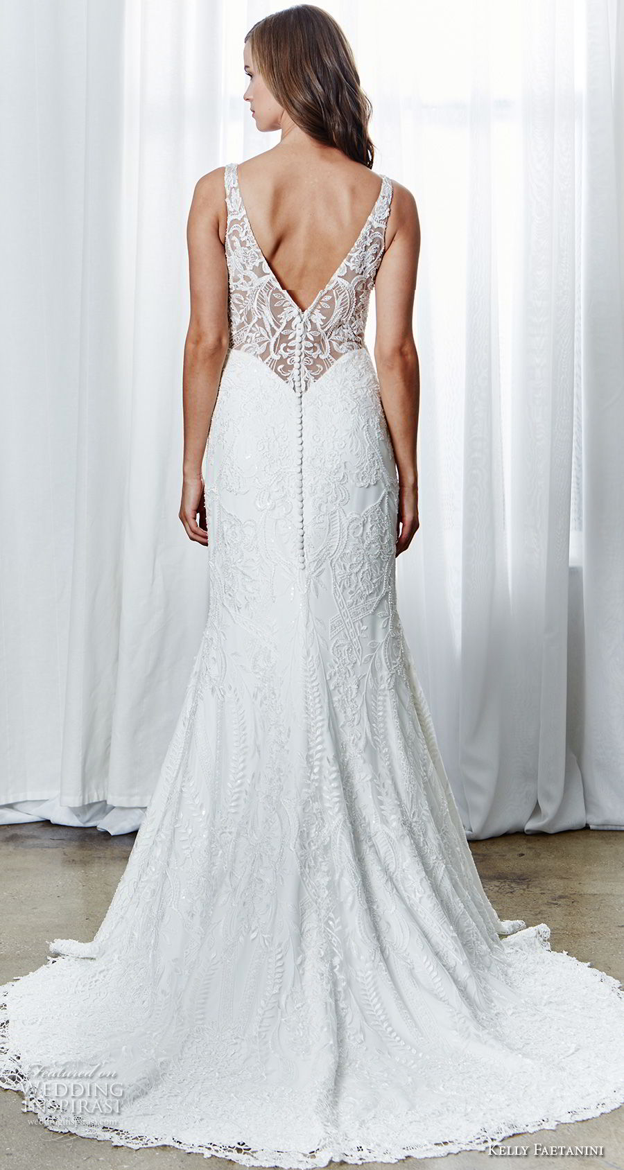 kelly faetanini spring 2019 bridal sleeveless deep v neck full embellishment elegant trumpet wedding dress v back sweep train (11) bv