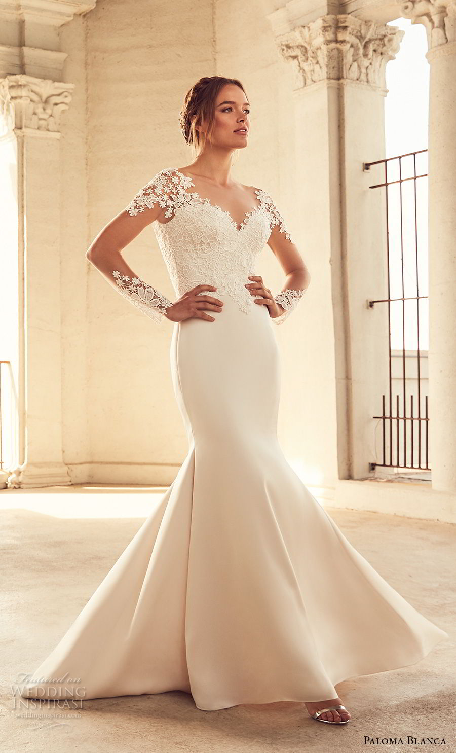 paloma blanca spring 2018 bridal long sleeves sweetheart neckline heavily embellished bodice elegant mermaid wedding dress v back chapel train (8) mv paloma blanca spring 2018 bridal long sleeves sweetheart neckline heavily embellished bodice elegant mermaid wedding dress v back chapel train (8) mv