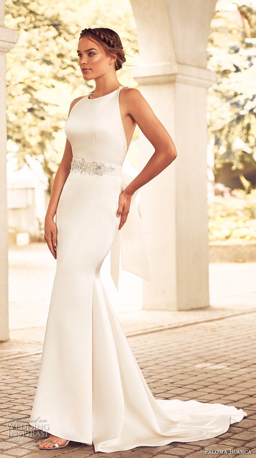 paloma blanca spring 2018 bridal sleeveless halter jewel neck simple clean chic elegant mermaid wedding dress rasor back medium train (17) mv paloma blanca spring 2018 bridal sleeveless halter jewel neck simple clean chic elegant mermaid wedding dress rasor back medium train (17) mv