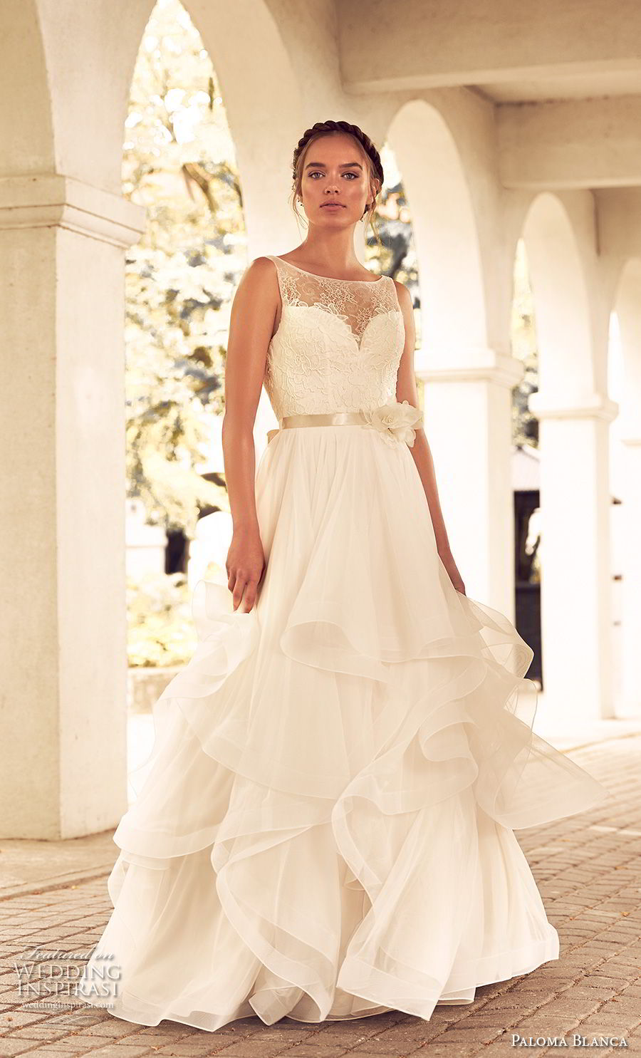 paloma blanca spring 2018 bridal sleeveless illusion bateau sweetheart neckline heavily embellished bodice layered skirt romantic a line wedding dress open v back short train (12) mv paloma blanca spring 2018 bridal sleeveless illusion bateau sweetheart neckline heavily embellished bodice layered skirt romantic a line wedding dress open v back short train (12) mv