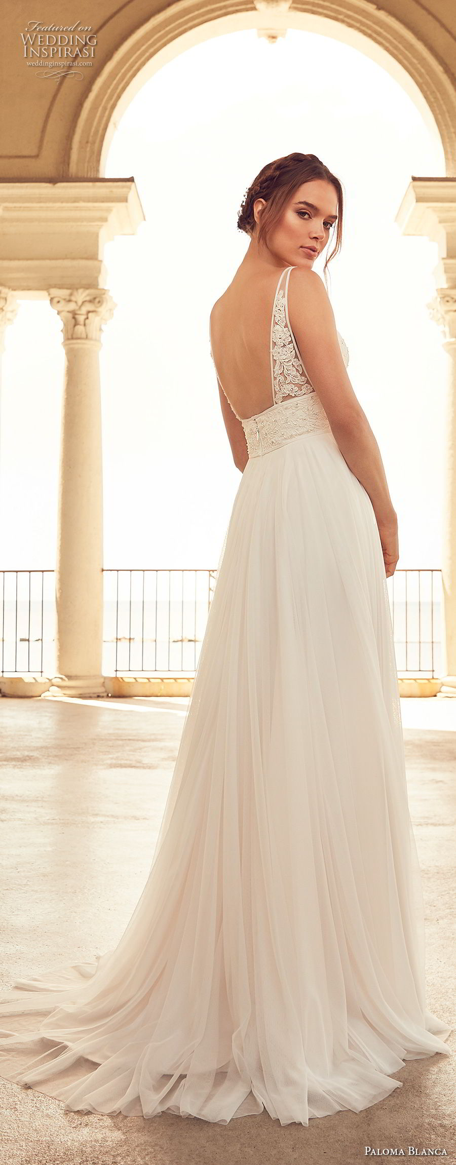 paloma blanca spring 2018 bridal sleeveless v neck heavily embellished bodice romantic soft a line wedding dress open back sweep train (2) bv paloma blanca spring 2018 bridal sleeveless v neck heavily embellished bodice romantic soft a line wedding dress open back sweep train (2) bv
