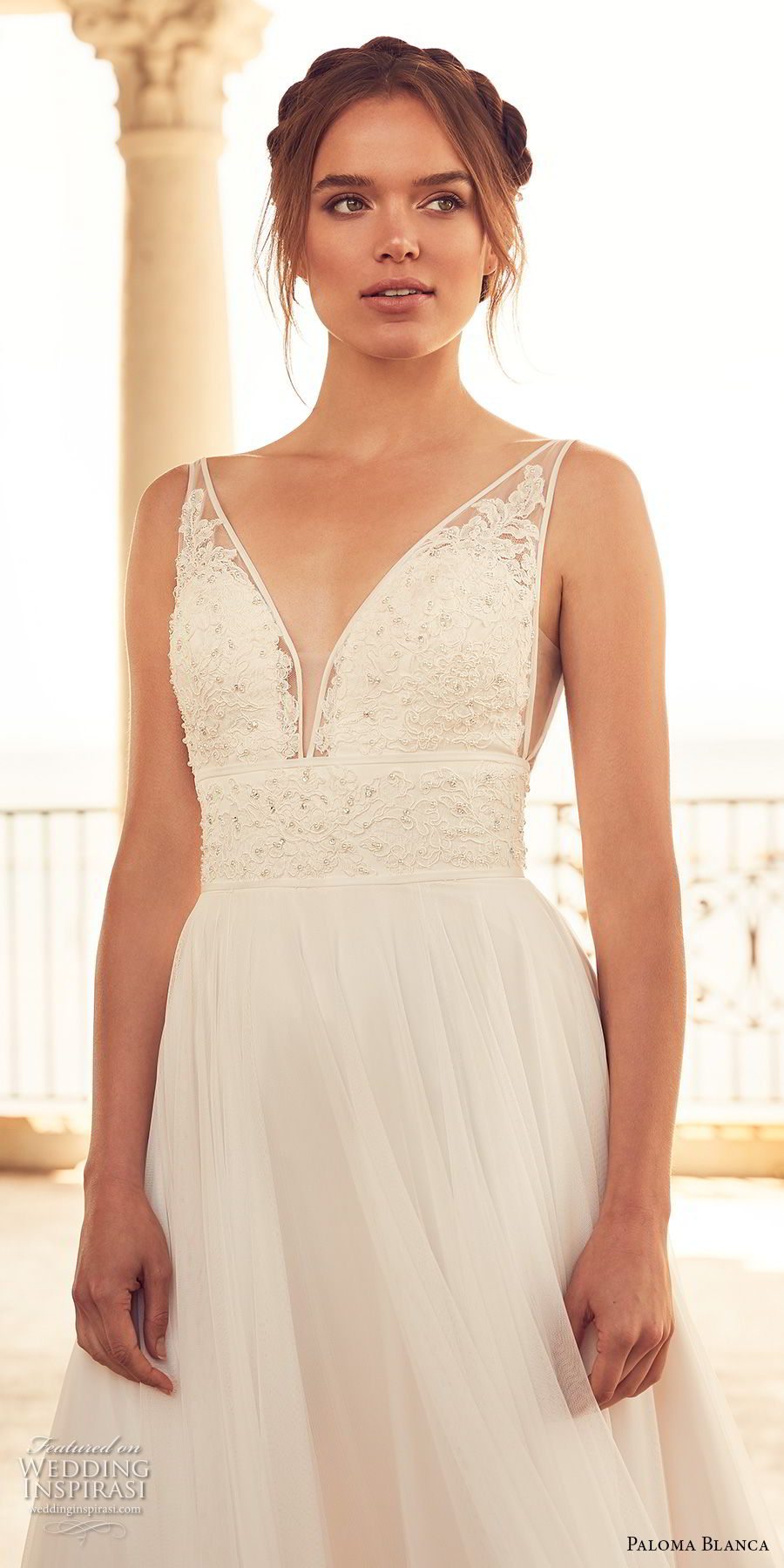 paloma blanca spring 2018 bridal sleeveless v neck heavily embellished bodice romantic soft a line wedding dress open back sweep train (2) zv paloma blanca spring 2018 bridal sleeveless v neck heavily embellished bodice romantic soft a line wedding dress open back sweep train (2) zv