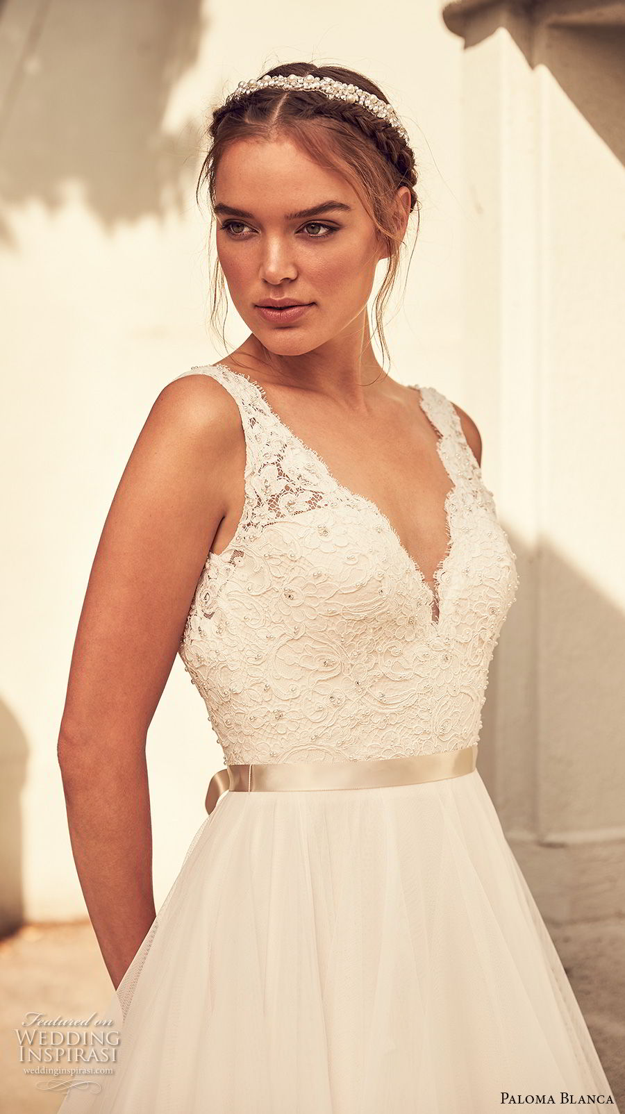 paloma blanca spring 2018 bridal sleeveless with strap scallop v neck heavily embellished bodice layered skirt romantic a line wedding dress v back sweep train (7) zv paloma blanca spring 2018 bridal sleeveless with strap scallop v neck heavily embellished bodice layered skirt romantic a line wedding dress v back sweep train (7) zv