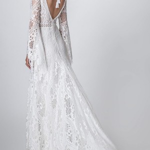 rish bridal sun dance 2018 long bell sleeves v neck full embellishment bohemian modified a  line wedding dress open v back short train (alma) bv