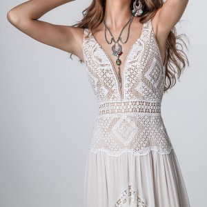 rish bridal sun dance 2018 sleeveless deep sweetheart neckline heavily embellished bodice bohemian soft a  line wedding dress open v back sweep train (layla) zv