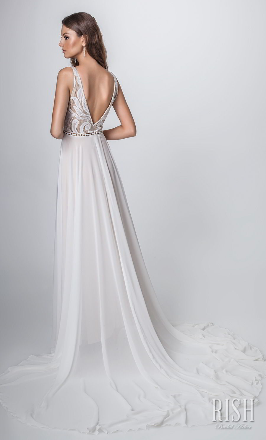 rish bridal sun dance 2018 sleeveless deep v neck heavily embellished bodice romantic glamorous soft a  line wedding dress v back chapel train (venice) bv