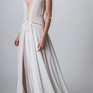 rish bridal sun dance 2018 sleeveless spaghetti strap deep plunging v neck lightly embellished bodice sexy bohemian soft a  line wedding dress open v back chapel train (helena) mv