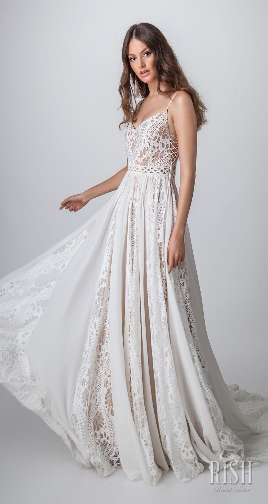 rish bridal sun dance 2018 sleeveless spaghetti strap sweetheart neckline full embellishment romantic bohemian soft a  line wedding dress open v back chapel train (sierra) mv 