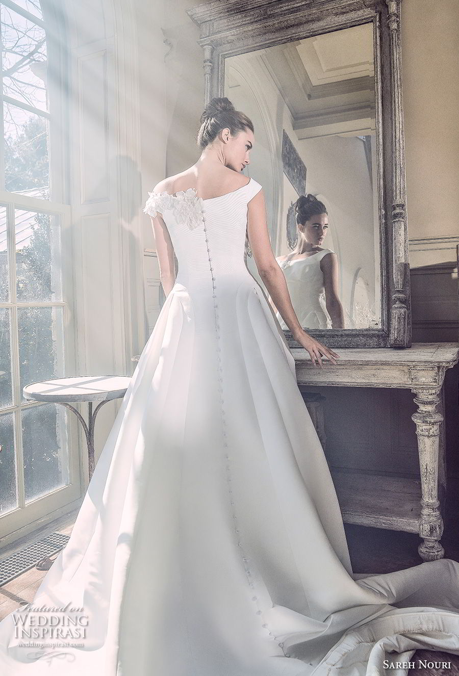 sareh nouri spring 2019 bridal cap sleeves bateau neck simple clean princess romantic ball gown a  line wedding dress chapel train (12) bv 