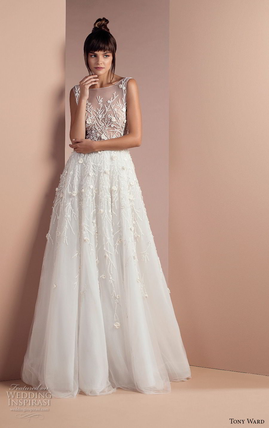 tony ward 2018 bridal sleeveless bateau neckline heavily embellished bodice romantic a  line wedding dress (8) mv