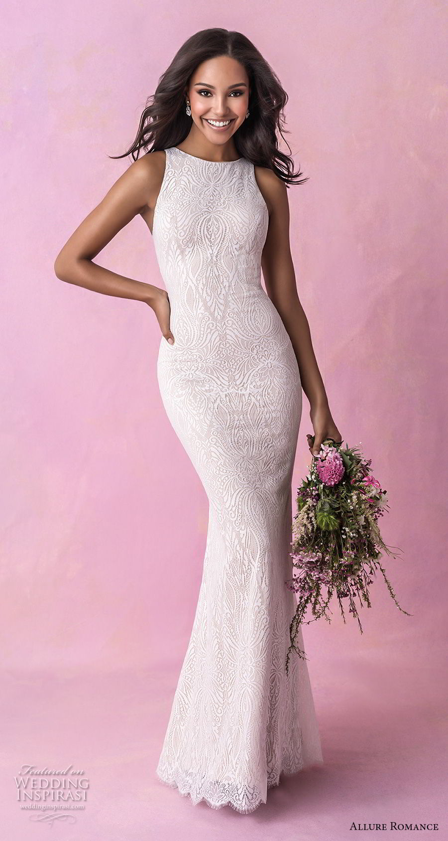 allure romance fall 2018 bridal sleeveless halter jewel neck full embellishment elegant sheath wedding dress low open back sweep train (6) mv