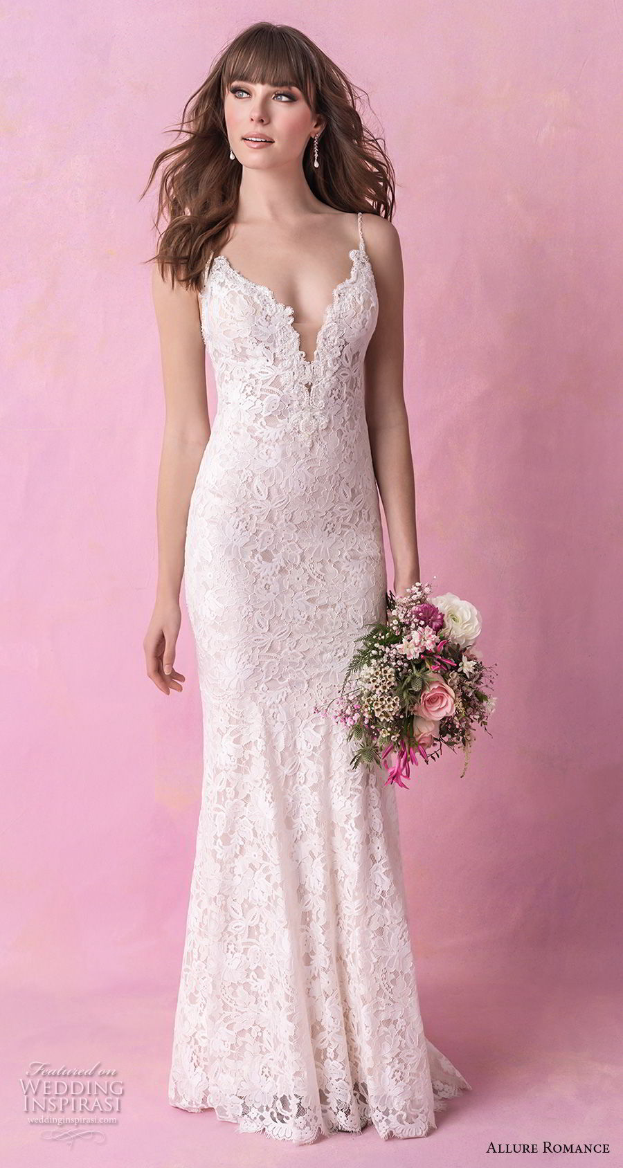 allure romance fall 2018 bridal sleeveless spaghetti strap deep sweetheart neckline full embellishment elegant sheath wedding dress v back chapel train (11) mv