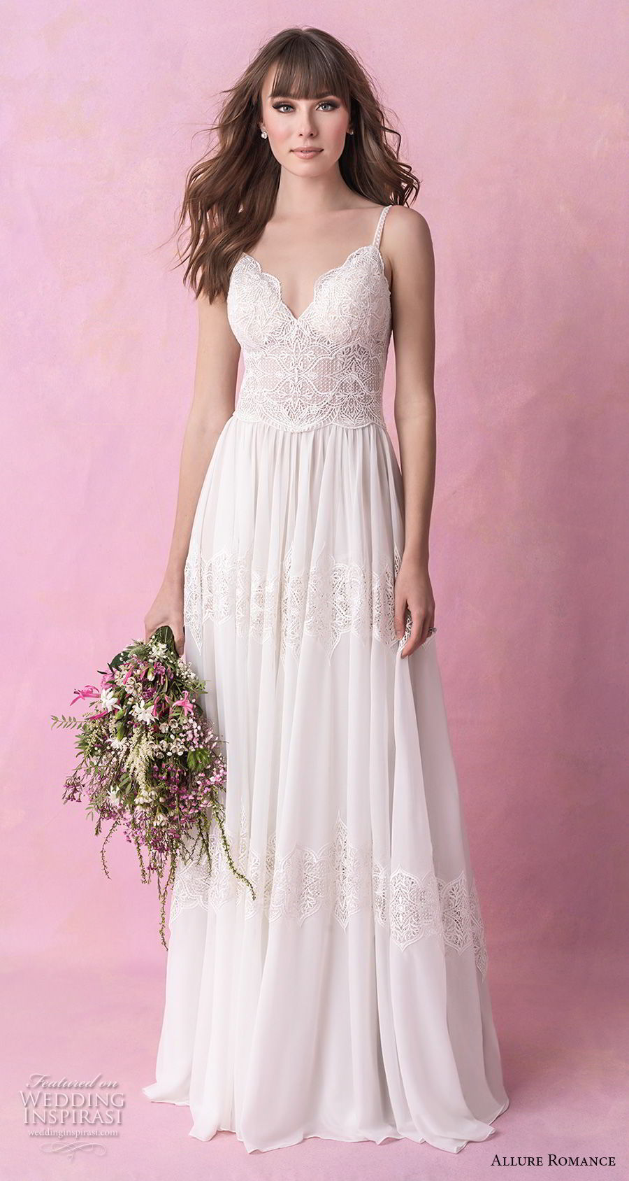 allure romance fall 2018 bridal sleeveless thin strap sweetheart neckline heavily embellished bodice romantic soft a  line wedding dress open scoop back chapel train (9) mv