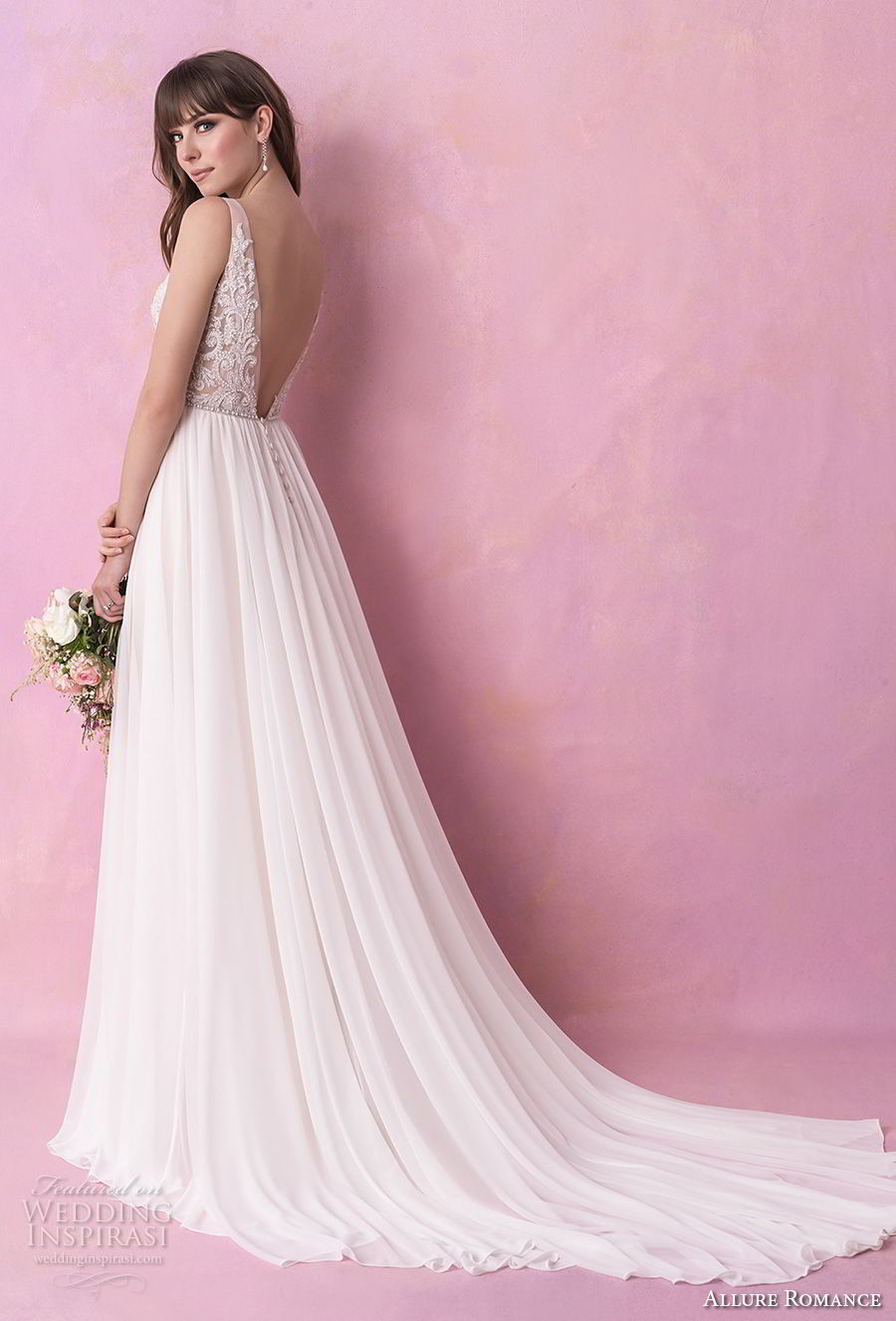 allure romance fall 2018 bridal sleeveless v neck heavily embellished bodice romantic soft a  line wedding dress open v back chapel train (14) bv