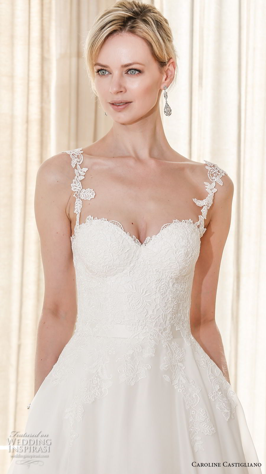 caroline castigliano 2019 bridal embroidered strap sweetheart neckline heavily embellished bodice bustier romantic a  line wedding dress with pockets chapel train (4) zv