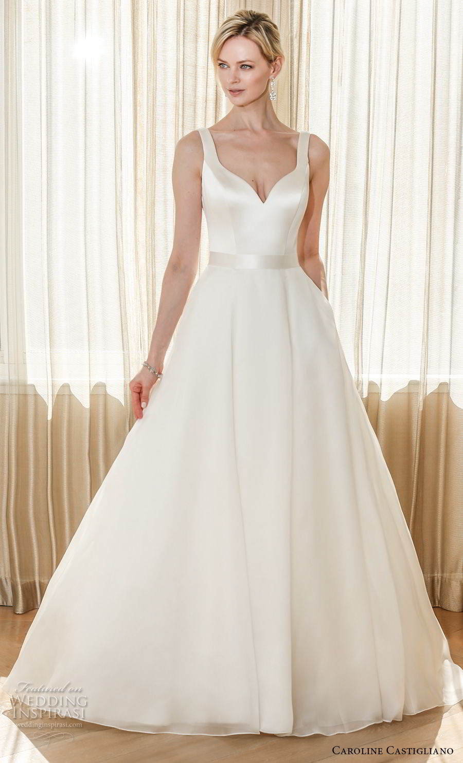 caroline castigliano 2019 bridal sleeveless with strap sweetheart neckline simple minmalist classic elegant a  line wedding dress with pockets (6) mv