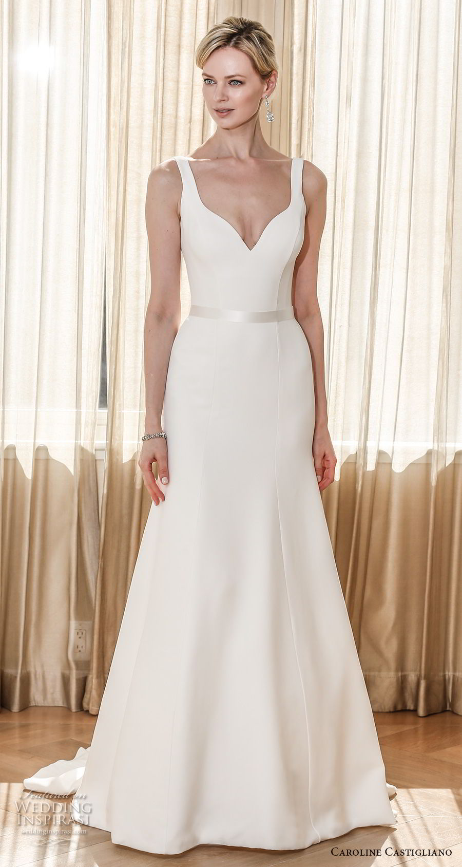 caroline castigliano 2019 bridal sleeveless with strap sweetheart neckline simple minmalist elegant classy modified a  line wedding dress (9) mv