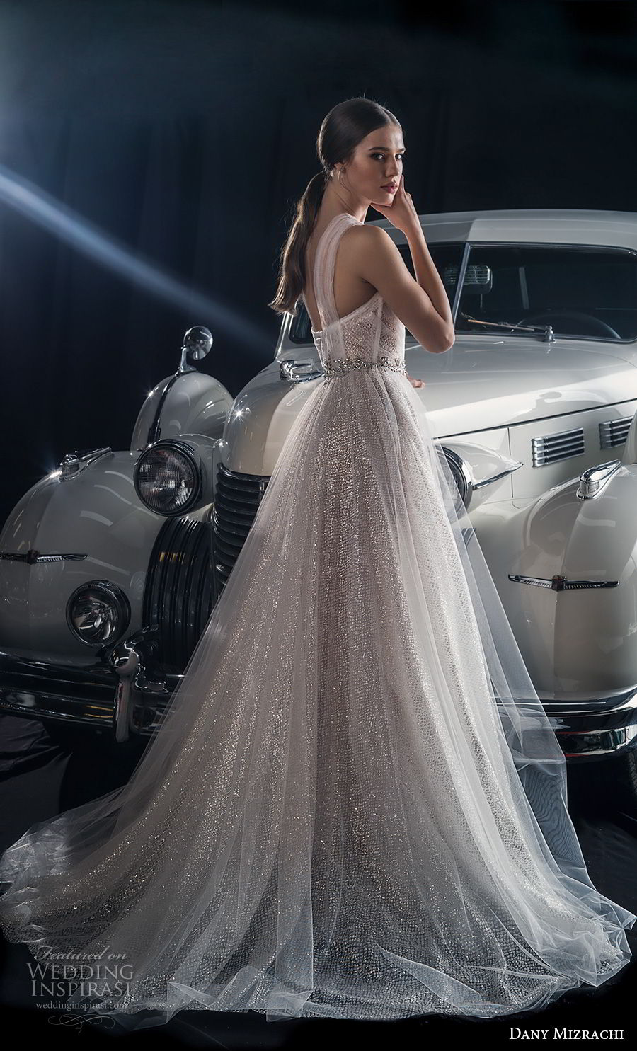 dany mizrachi fall 2018 bridal sheer one shoulder sweetheart neckline bustier full embellishment glitzy romantic a  line wedding dress sweep train (3) bv