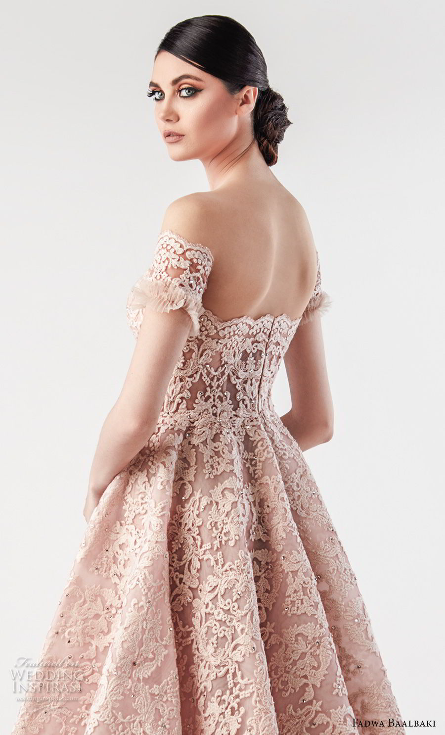 fadwa baalbaki spring 2018 couture off the shoulder curved neckline full embellishment romantic princess pink blush a  line wedding dress sweep train (1) zbv