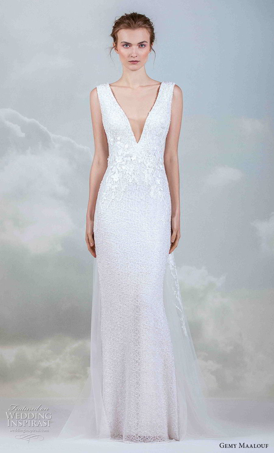gemy maalouf 2019 bridal sleeveless deep v neck full embellishment elegant sheath wedding dress (17) mv