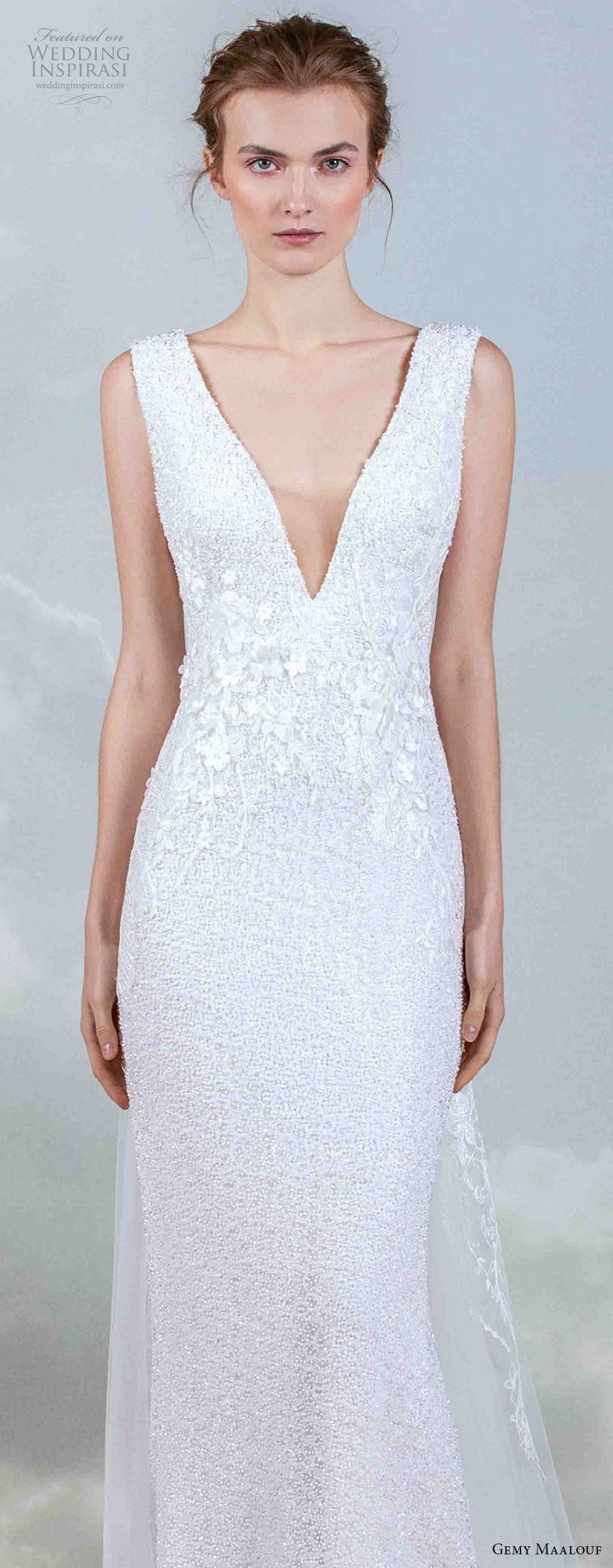 gemy maalouf 2019 bridal sleeveless deep v neck full embellishment elegant sheath wedding dress (17) zv