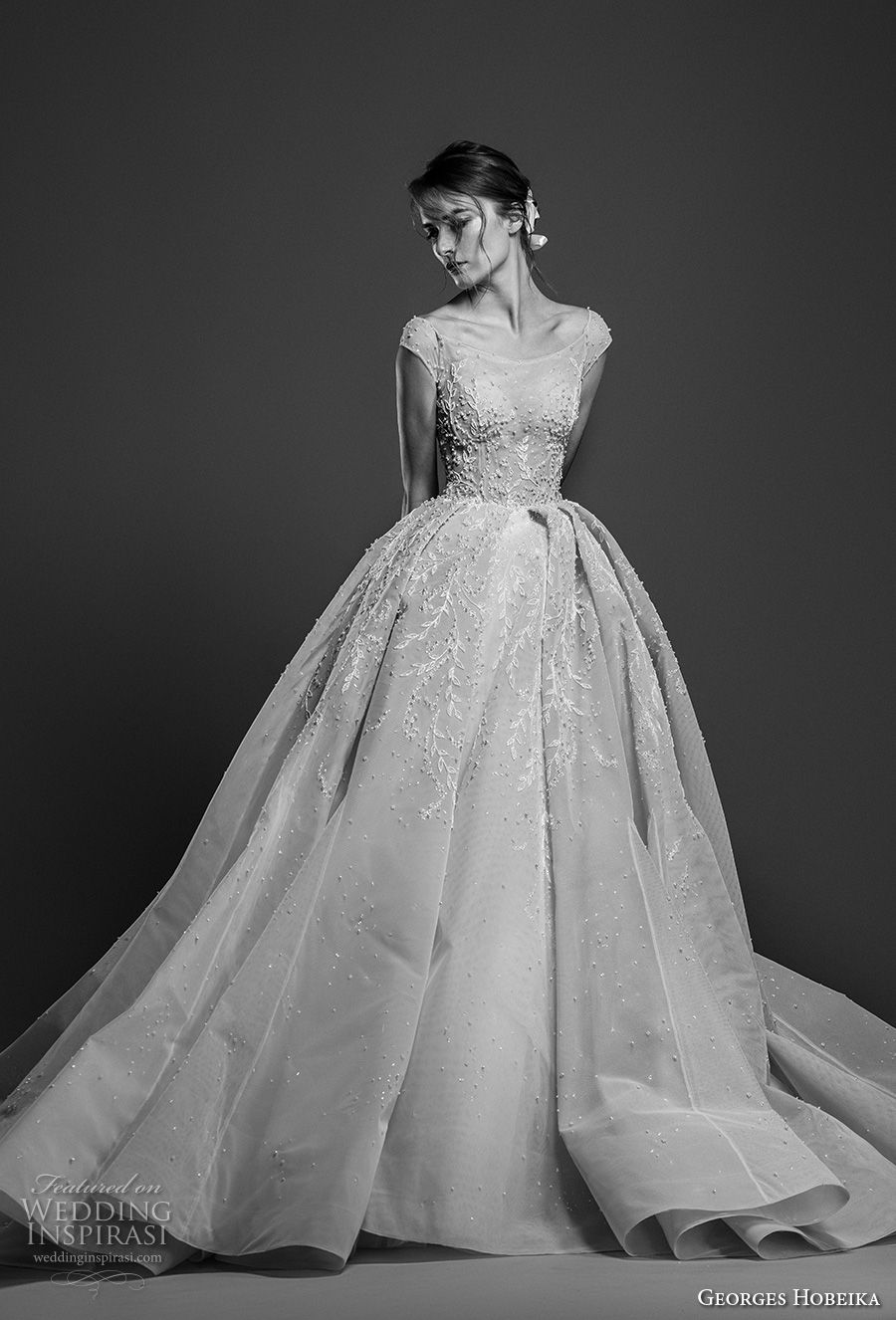 georges hobeika spring 2019 bridal cap sleeves bateau neck heavily embellished bodice romantic princess ball gown a  line wedding dress royal train (11) mv