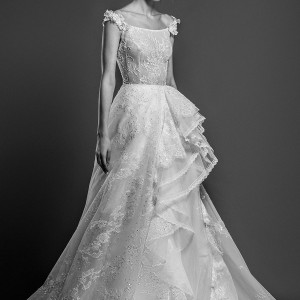georges hobeika spring 2019 bridal cap sleeves scoop neckline full embellishment layered skirt romantic a  line wedding dress chapel train (20) mv
