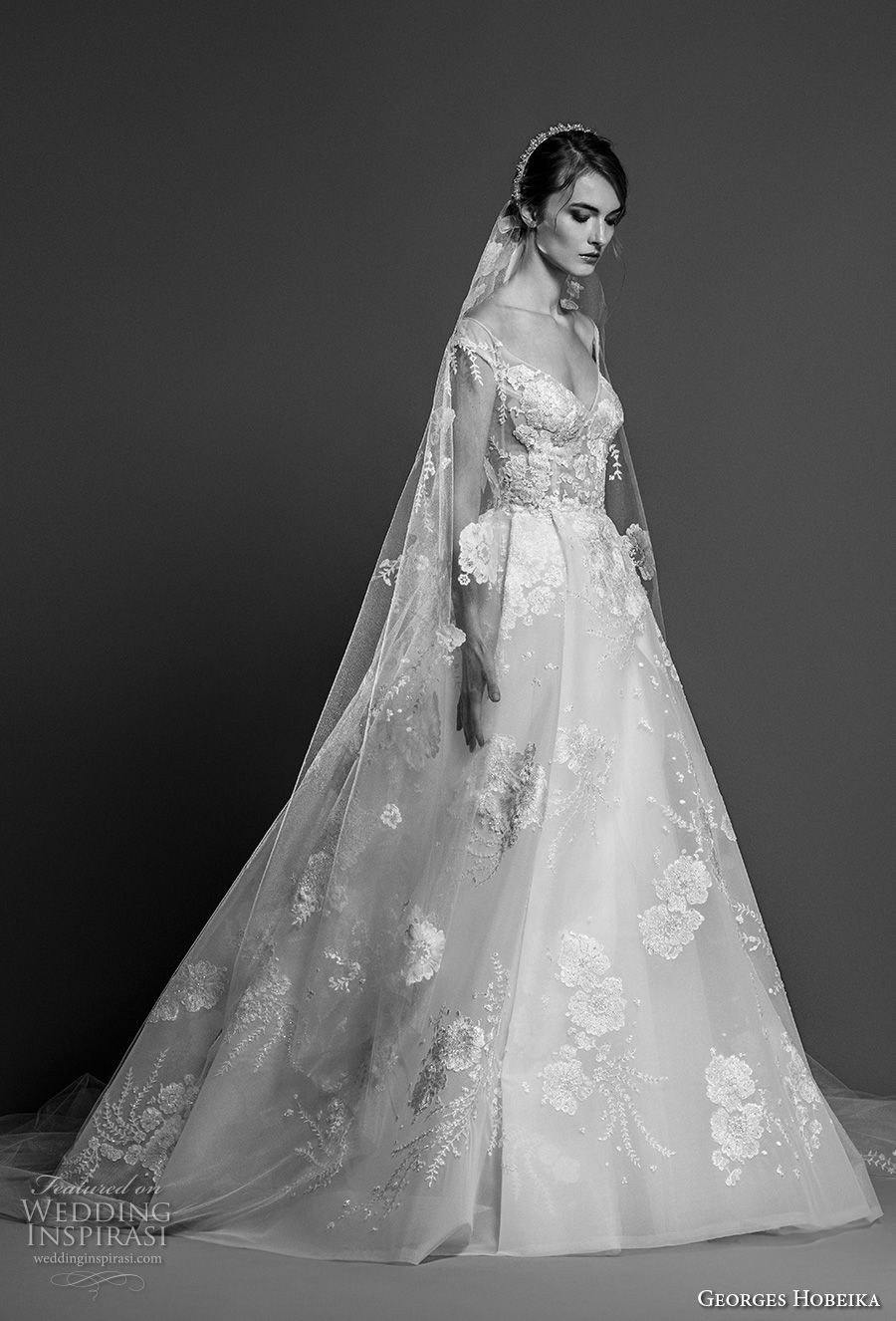 georges hobeika spring 2019 bridal cap sleeves v neck full embellishment princess elegant a  line wedding dress chapel train (3) mv