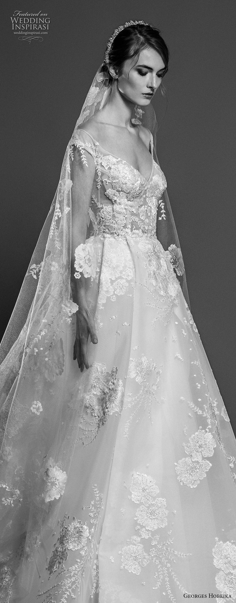 georges hobeika spring 2019 bridal cap sleeves v neck full embellishment princess elegant a  line wedding dress chapel train (3) zv