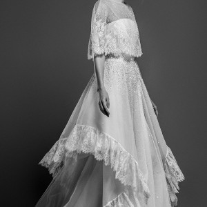 georges hobeika spring 2019 bridal half cornet sleeves sheer bateau straight across neckline capelet layered skirt a  line wedding dress chapel train (12) mv