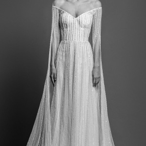 georges hobeika spring 2019 bridal hanging sleeves off the shoulder v neck full embellshment glitzy glamorous a  line wedding dress chapel train (16) mv