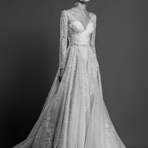 georges hobeika spring 2019 bridal long sleeves illusion v sweetheart neckline full embellishment romantic a  line wedding dress chapel train (19) mv