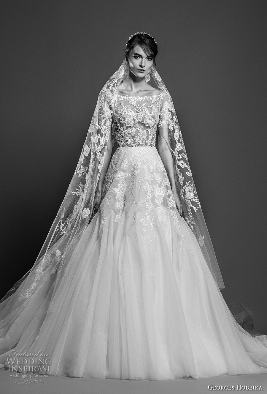georges hobeika spring 2019 bridal short sleeves bateau neck heavily embellished bodice princess elegant a line wedding dress chapel train (7) mv georges hobeika spring 2019 bridal short sleeves bateau neck heavily embellished bodice princess elegant a line wedding dress chapel train (7) mv