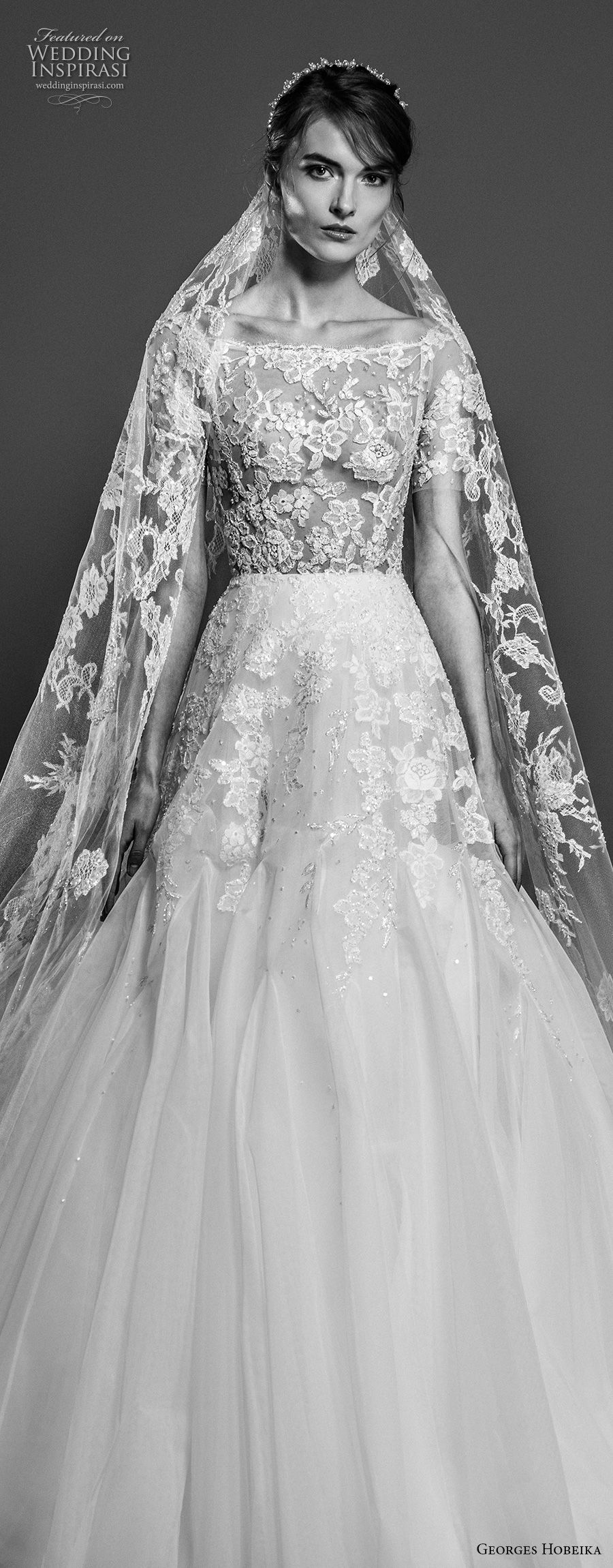 georges hobeika spring 2019 bridal short sleeves bateau neck heavily embellished bodice princess elegant a  line wedding dress chapel train (7) zv