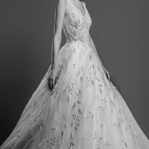 georges hobeika spring 2019 bridal sleeveless v neck full embellishment romantic a  line wedding dress chapel train (13) mv