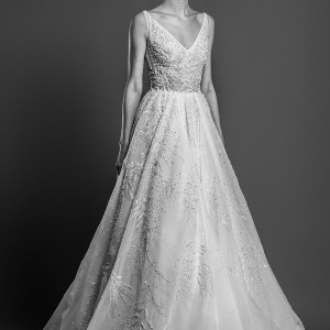 georges hobeika spring 2019 bridal sleeveless v neck full embellishment romantic glitzy a  line wedding dress chapel train (24) mv