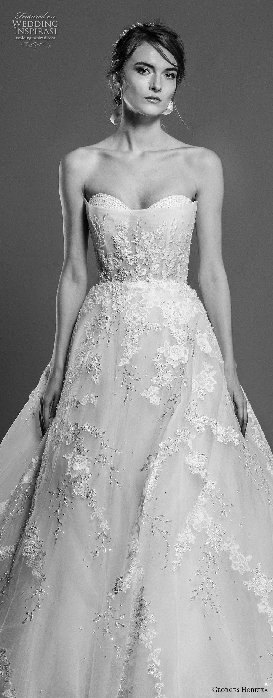 georges hobeika spring 2019 bridal strapless sweetheart neckline full embellishment romantic a  line wedding dress chapel train (8) zv