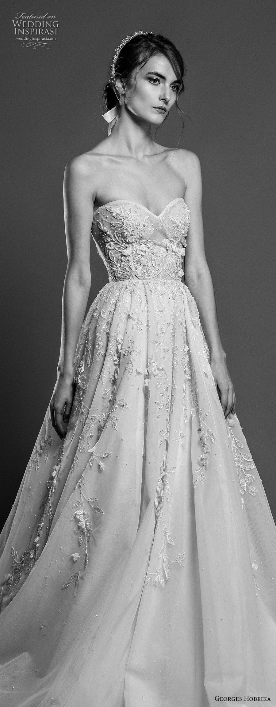 georges hobeika spring 2019 bridal strapless sweetheart neckliness heavily embellished bodice romantic a  line wedding dress chapel train (2) zv