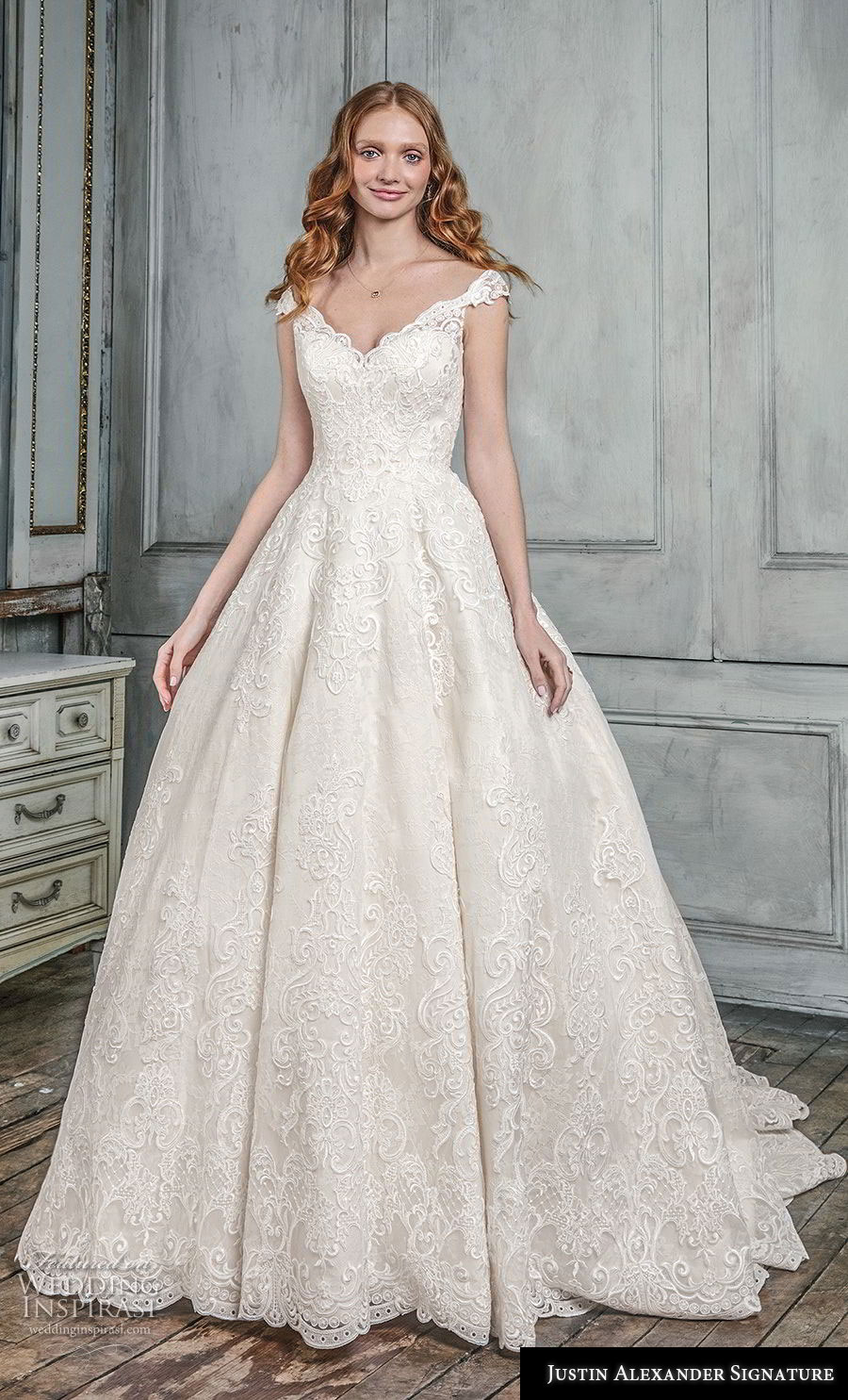 justin alexander fall 2018 signature cap sleeves v neck full embellishment romantic princess ball gown a  line wedding dress sheer lace back royal train (1) mv