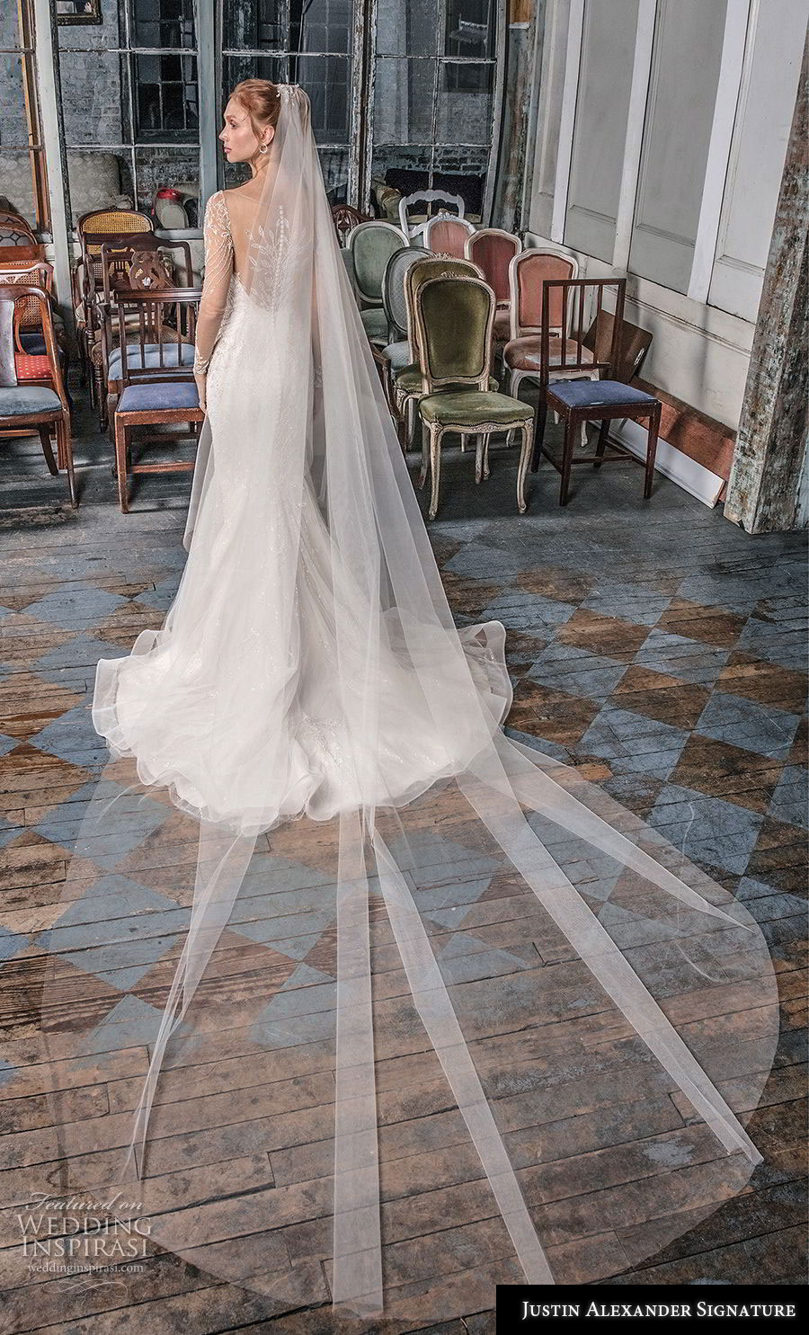 justin alexander fall 2018 signature long sleeves illusion bateau sweetheart neckline full embellishment glitzy elegant fit and flare wedding dress sheer lace back sweep train (7) bv justin alexander fall 2018 signature long sleeves illusion bateau sweetheart neckline full embellishment glitzy elegant fit and flare wedding dress sheer lace back sweep train (7) bv